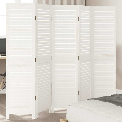 Paraván 5Dílný Bílý Masivní Dřevo Pavlovnie