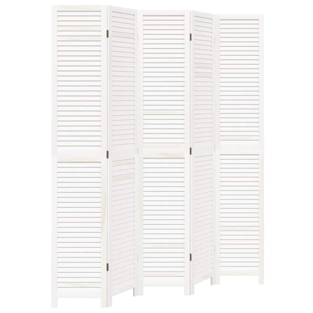 Paraván 5Dílný Bílý Masivní Dřevo Pavlovnie