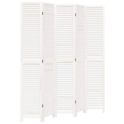Paraván 5Dílný Bílý Masivní Dřevo Pavlovnie