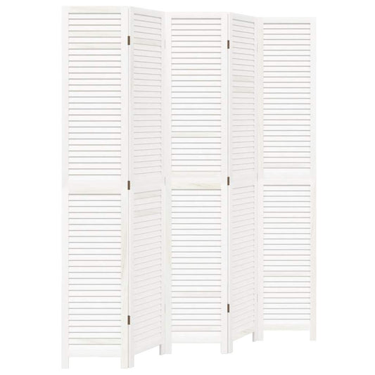Paraván 5Dílný Bílý Masivní Dřevo Pavlovnie