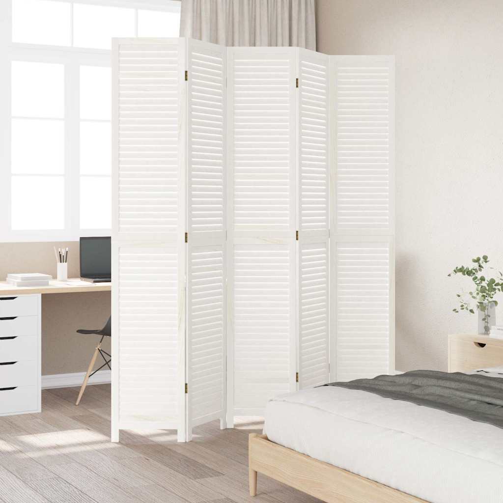 Paraván 5Dílný Bílý Masivní Dřevo Pavlovnie