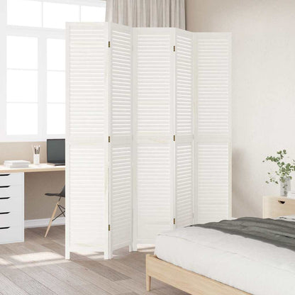 Paraván 5Dílný Bílý Masivní Dřevo Pavlovnie