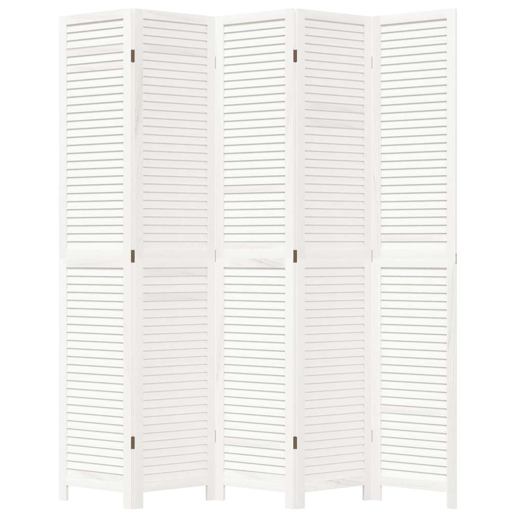 Paraván 5Dílný Bílý Masivní Dřevo Pavlovnie