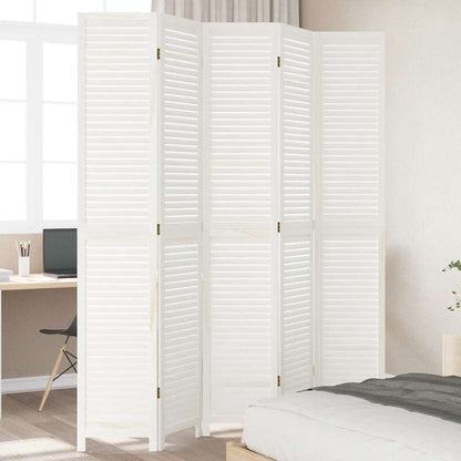 Paraván 5Dílný Bílý Masivní Dřevo Pavlovnie