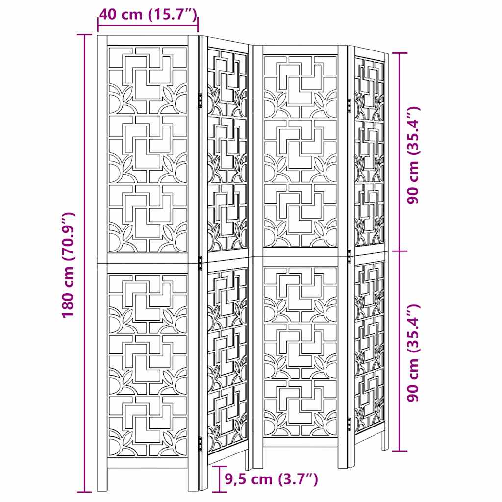 Paraván 4Dílný Hnědý Masivní Dřevo Pavlovnie