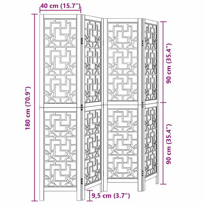 Paraván 4Dílný Hnědý Masivní Dřevo Pavlovnie