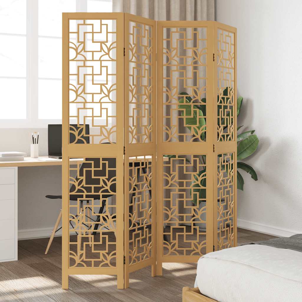 Paraván 4Dílný Hnědý Masivní Dřevo Pavlovnie