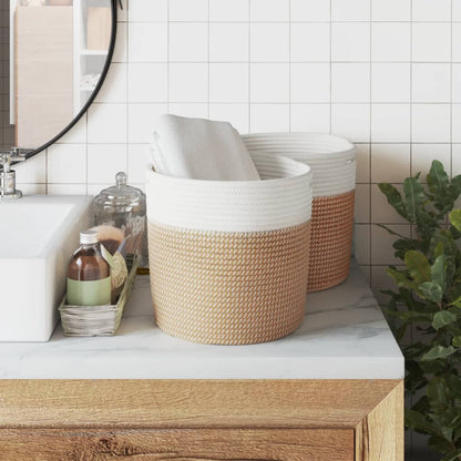 Úložné Koše 2 Ks Hnědé A Bílé Ø Bavlna