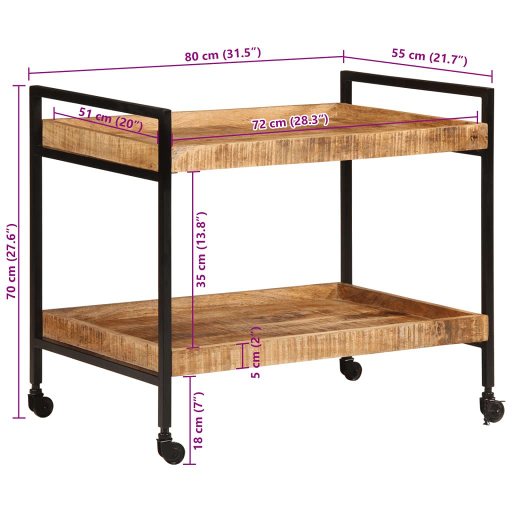 Kuchyňský Vozík 80X55X70 Cm Masivní Hrubé Mangovníkové Dřevo