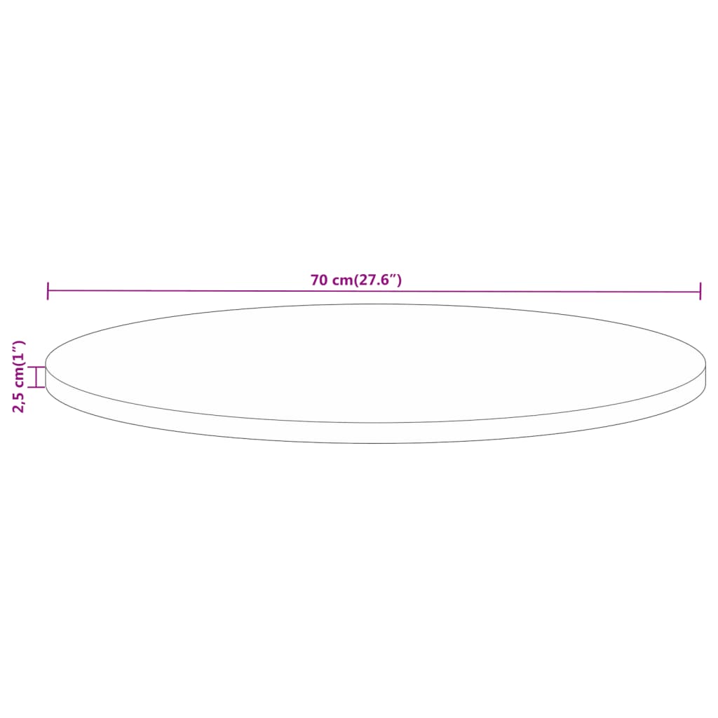 Stolní Deska Ø 70 X 2,5 Cm Kulatá Masivní Mangovníkové Dřevo Mangovníkové Dřevo (Přírodní)