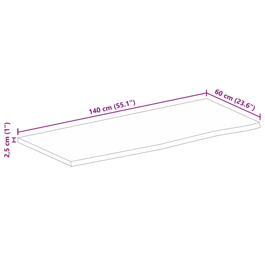 Stolní Deska 140X60X2,5 Cm Živá Hrana Hrubé Mangovníkové Dřevo