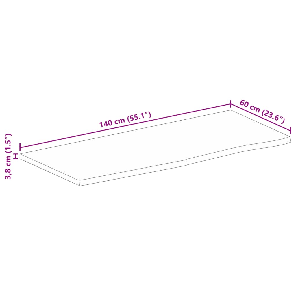 Stolní Deska 140X60X3,8 Cm Živá Hrana Hrubé Mangovníkové Dřevo