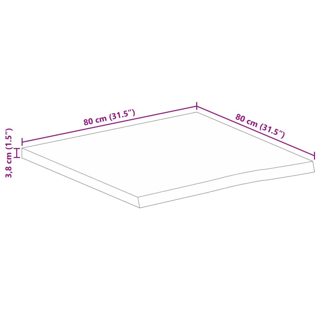 Stolní Deska 80X80X3,8 Cm Živá Hrana Hrubé Mangovníkové Dřevo