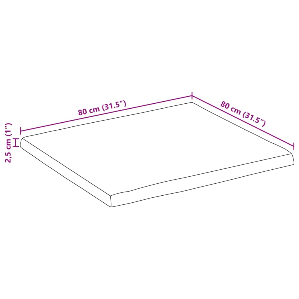 Stolní Deska 80X80X2,5 Cm Čtvercová Masivní Akácie Živá Hrana