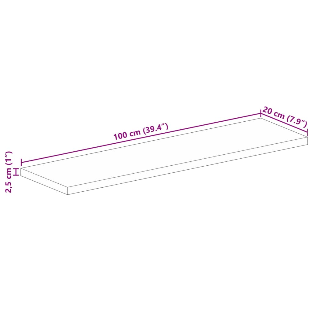 Stolní Deska 100X20X2,5 Cm Obdélníková Hrubé Mangovníkové Dřevo