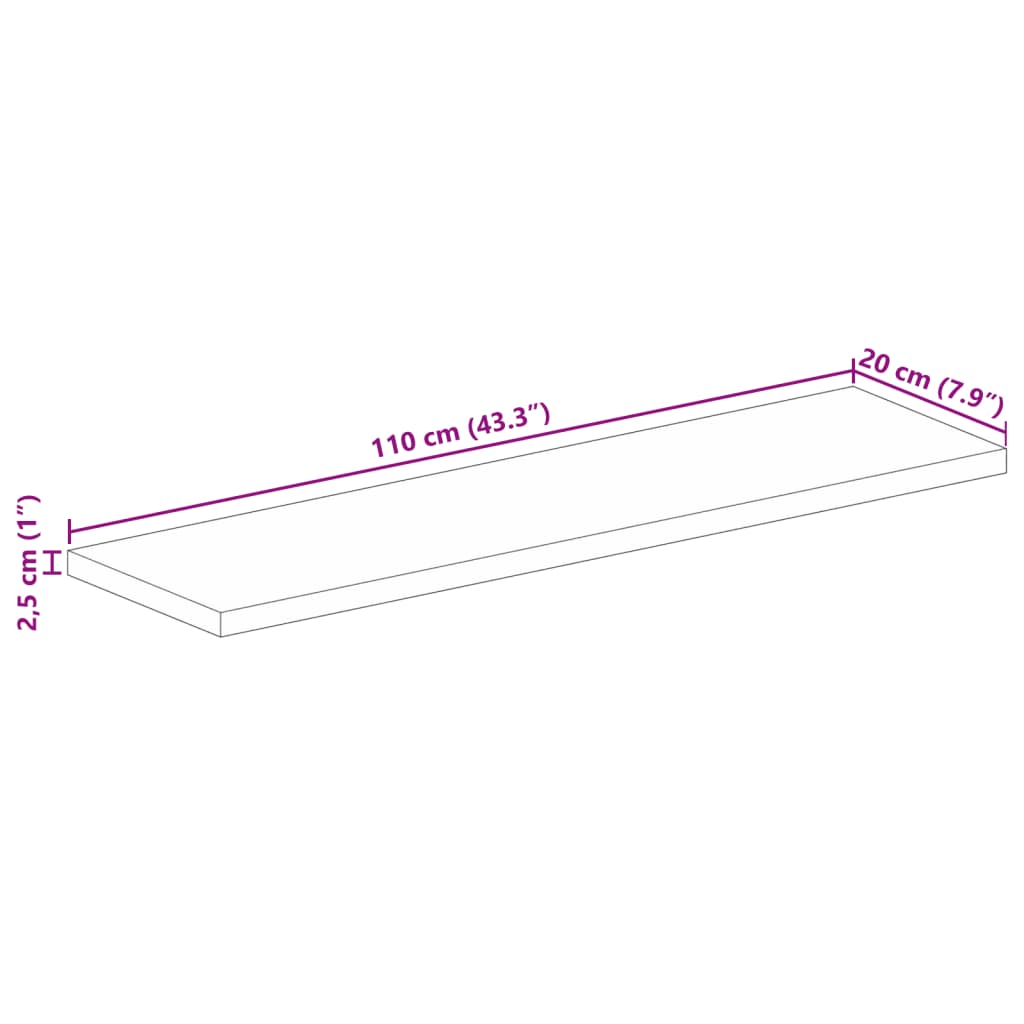 Stolní Deska 110X20X2,5 Cm Obdélníková Hrubé Mangovníkové Dřevo