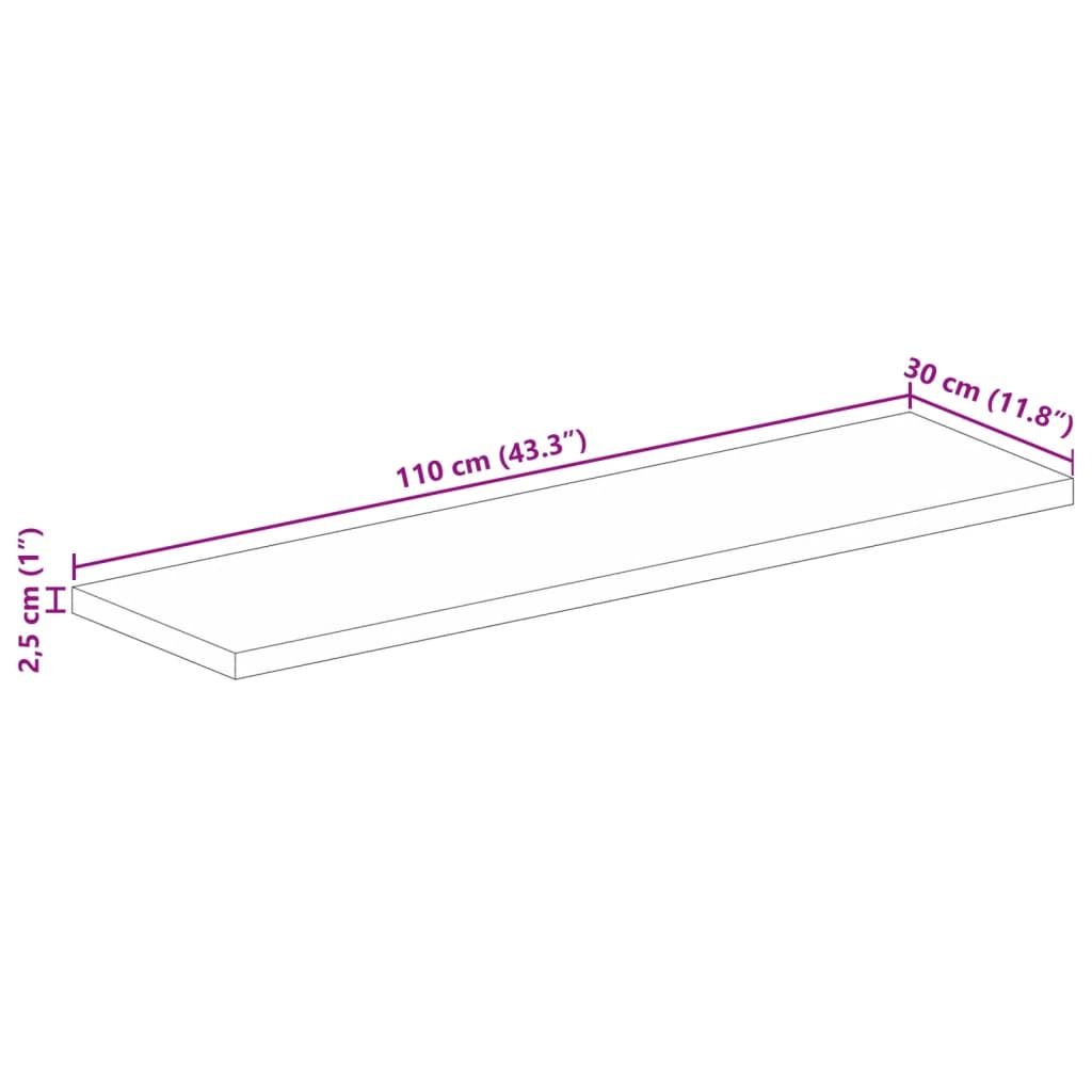 Stolní Deska 110X30X2,5 Cm Obdélníková Hrubé Mangovníkové Dřevo
