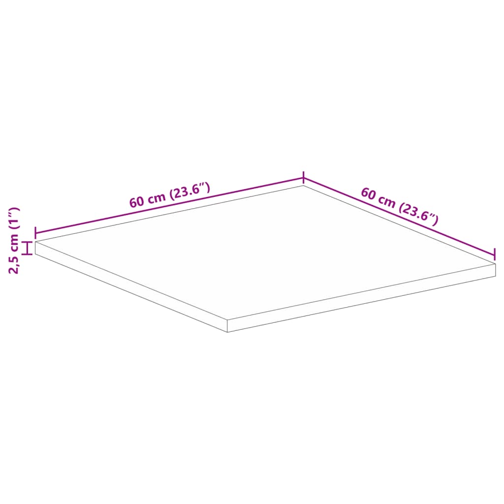 Stolní Deska 60X60X2,5 Cm Čtvercová Hrubé Mangovníkové Dřevo Světle Šedá