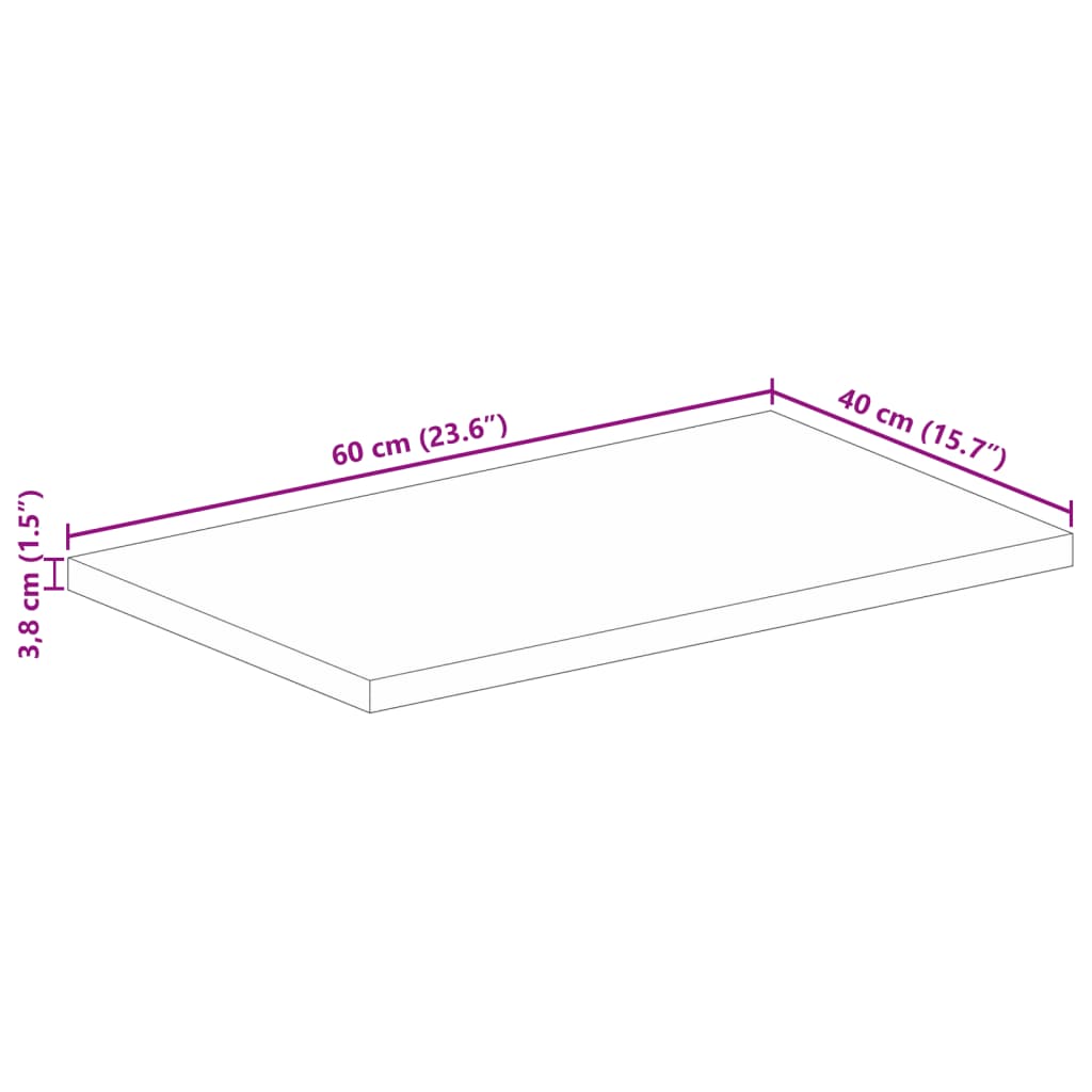 Stolní Deska 60X40X3,8 Cm Obdélníková Hrubé Mangovníkové Dřevo Hrubé Mangovníkové Dřevo (Přírodní)