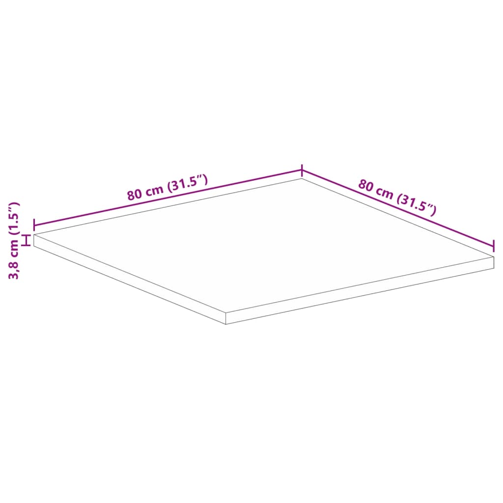 Stolní Deska 80X80X3,8 Cm Čtvercová Masivní Mangovníkové Dřevo