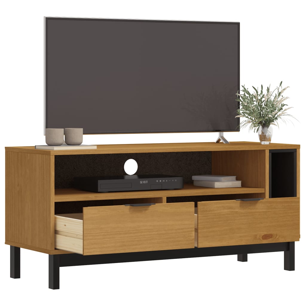 Tv Skříňka Flam 110 X 40 X 50 Cm Masivní Borové Dřevo Světle Hnědá