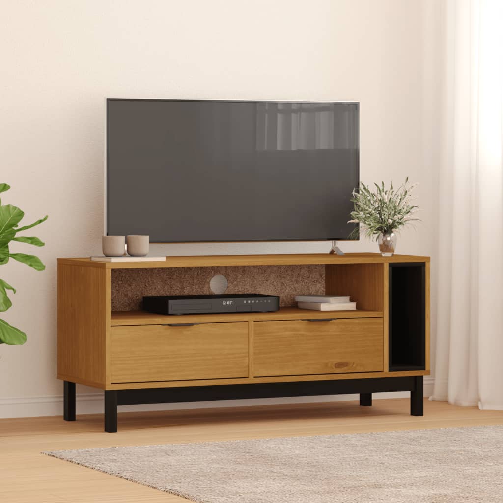 Tv Skříňka Flam 110 X 40 X 50 Cm Masivní Borové Dřevo Světle Hnědá