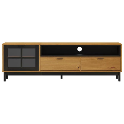 Tv Skříňka S Prosklenými Dvířky Flam 158X40X50 Cm Borové Dřevo Zelená A Bílá