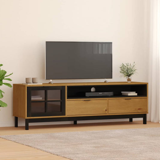 Tv Skříňka S Prosklenými Dvířky Flam 158X40X50 Cm Borové Dřevo Zelená A Bílá