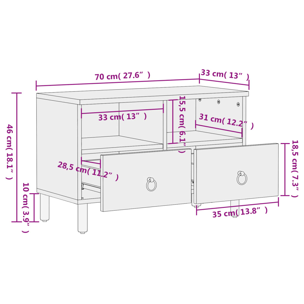Tv Skříňka 70 X 33 X 46 Cm Masivní Mangovníkové Dřevo