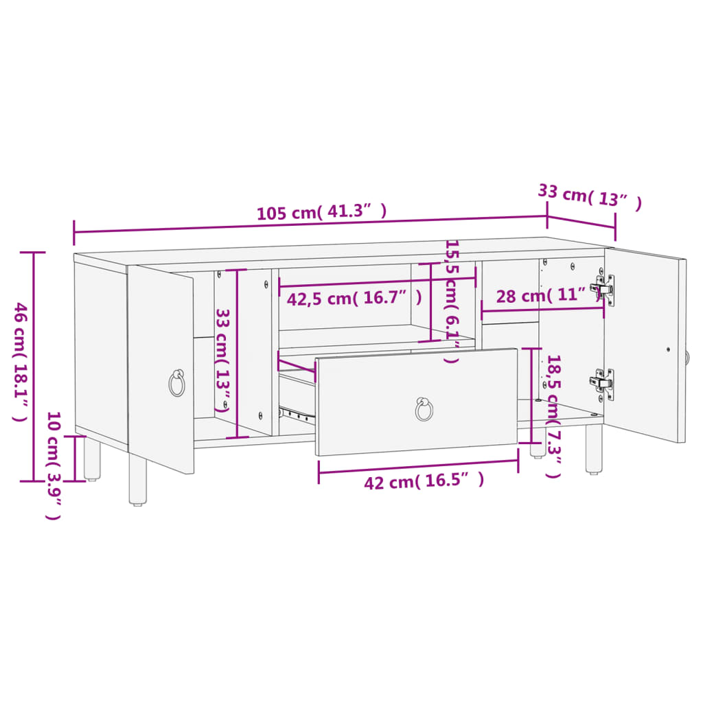 Tv Skříňka 105X33X46 Cm Masivní Mangovníkové Dřevo