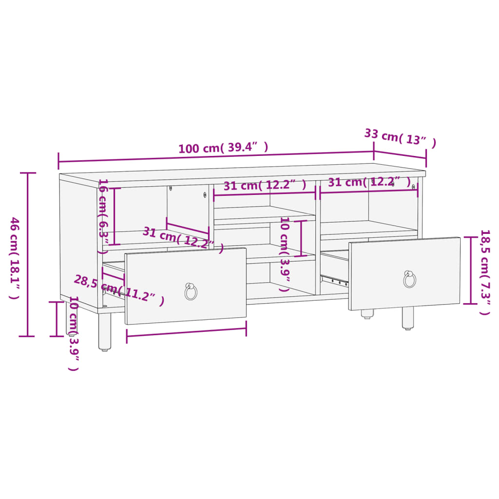 Tv Skříňka 100 X 33 X 46 Cm Masivní Mangovníkové Dřevo