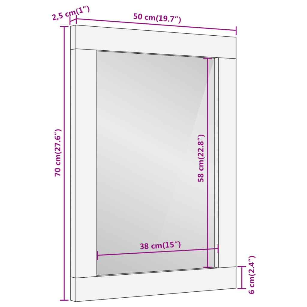 Koupelnové Zrcadlo 50 X 70 X 2,5 Cm Masivní Mangovník A Sklo