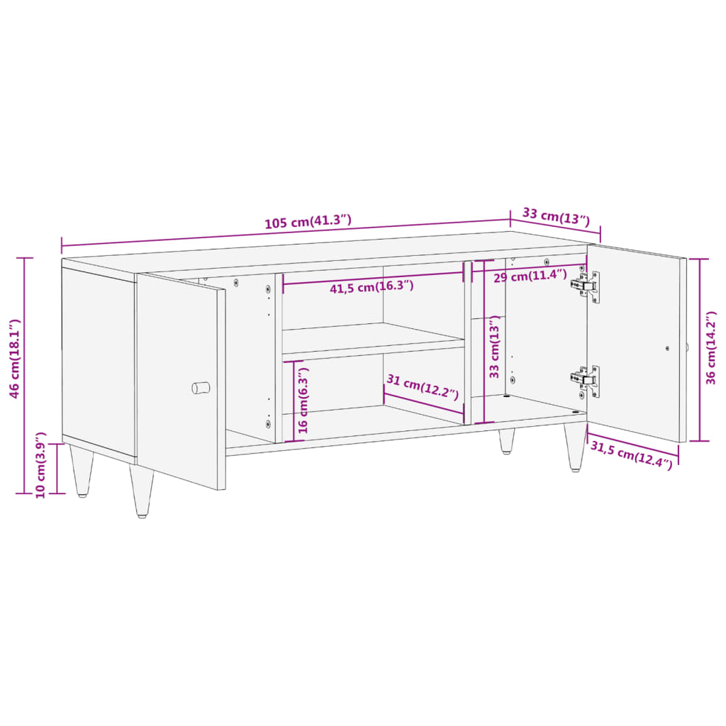 Tv Skříňka 105X33X46 Cm Masivní Mangovníkové Dřevo