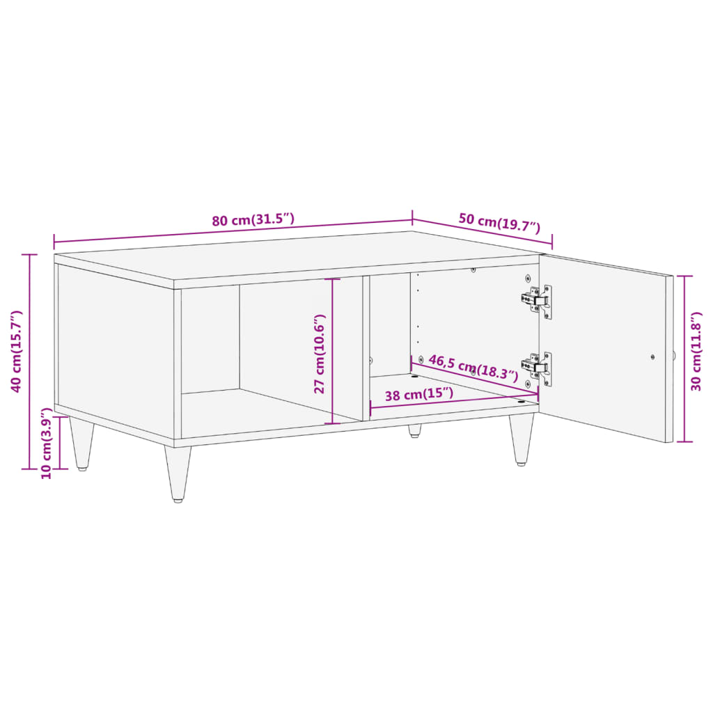 Konferenční Stolek 80 X 50 X 40 Cm Masivní Mangovníkové Dřevo