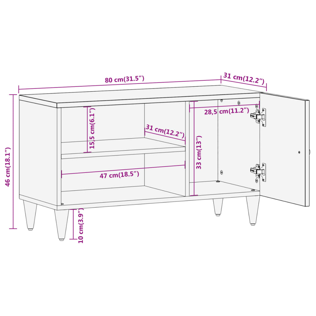 Tv Skříňka 80 X 31 X 46 Cm Masivní Mangovníkové Dřevo