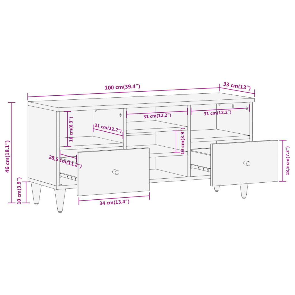 Tv Skříňka 100 X 33 X 46 Cm Masivní Mangovníkové Dřevo