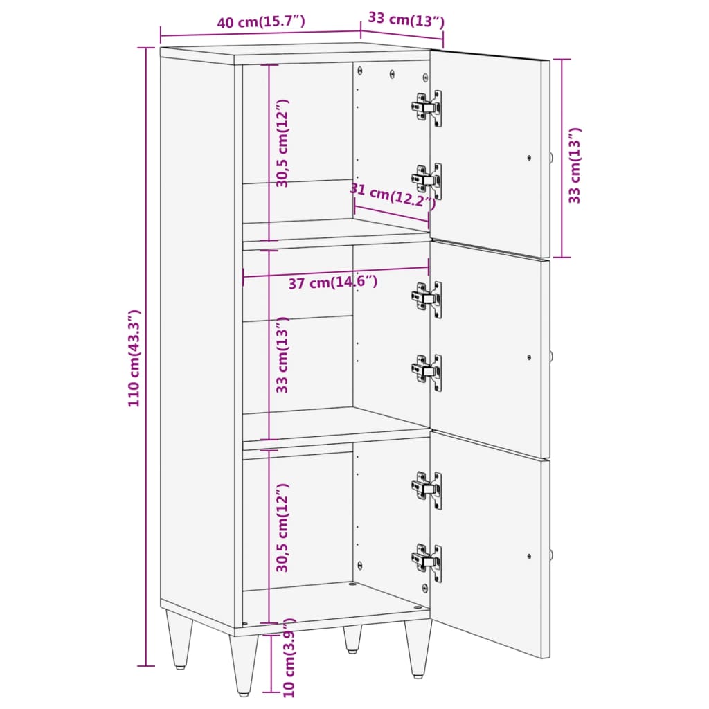 Skříň Highboard 40 X 33 X 110 Cm Masivní Mangovníkové Dřevo