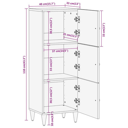 Skříň Highboard 40 X 33 X 110 Cm Masivní Mangovníkové Dřevo