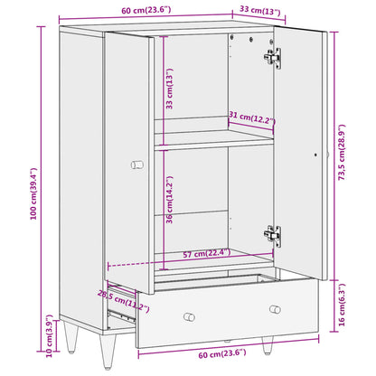 Skříň Highboard 60 X 33 X 100 Cm Masivní Mangovníkové Dřevo