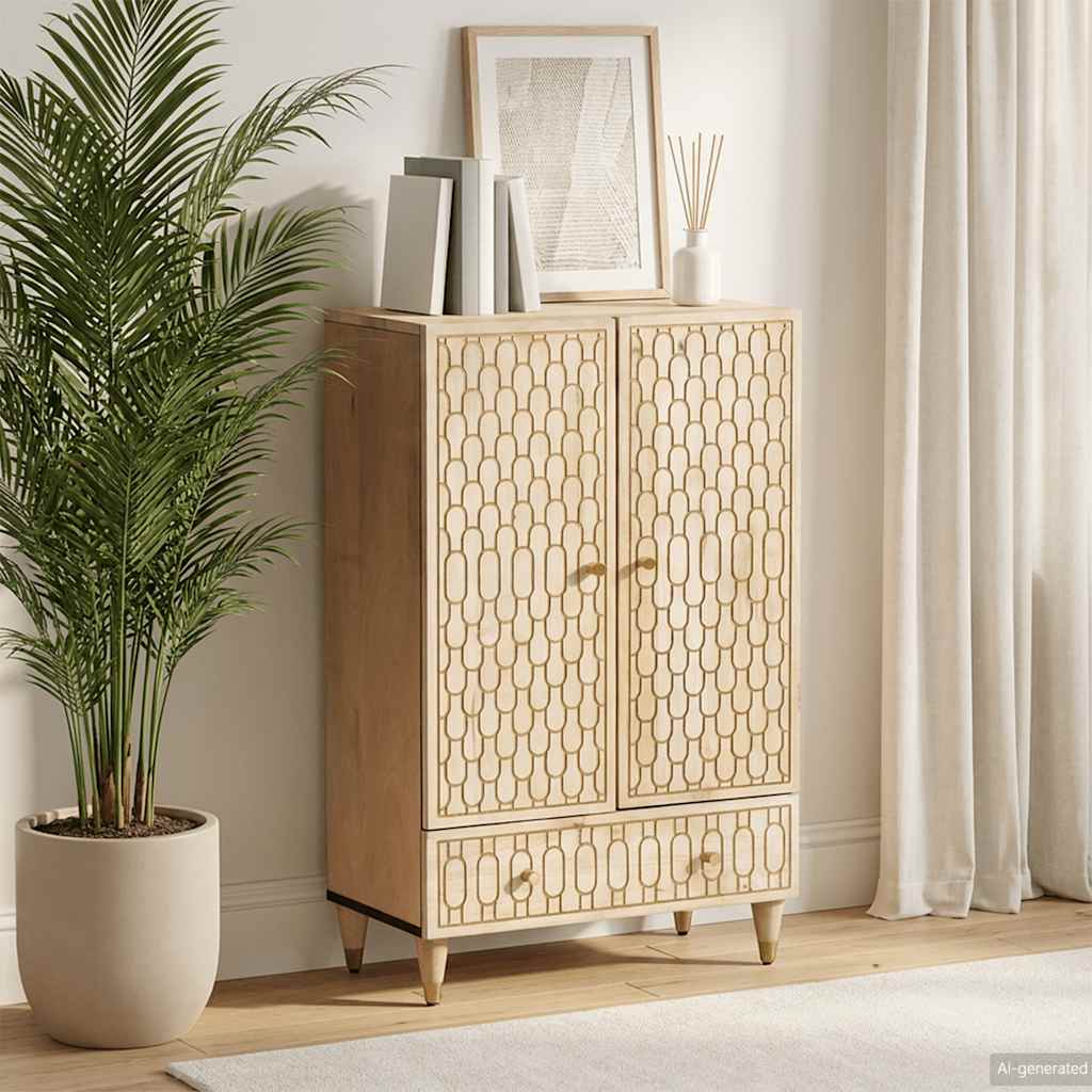 Skříň Highboard 60 X 33 X 100 Cm Masivní Mangovníkové Dřevo
