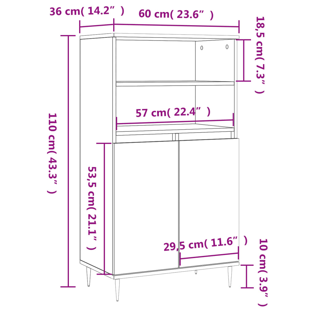 Skříň Highboard Betonově Šedá 60 X 36 X 110 Cm Kompozitní Dřevo