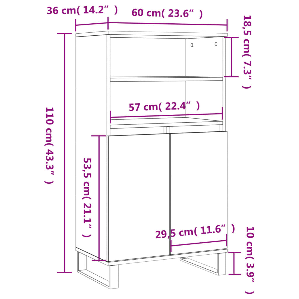 Skříň Highboard Betonově Šedá 60 X 36 X 110 Cm Kompozitní Dřevo