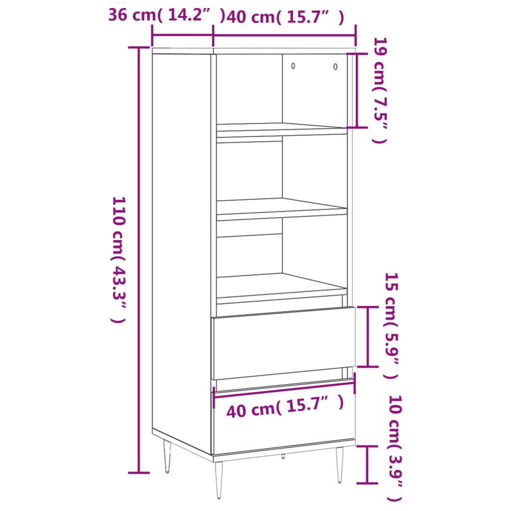 Skříň Highboard Šedá Sonoma 40 X 36 X 110 Cm Kompozitní Dřevo