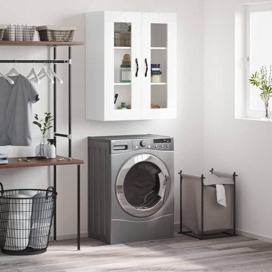 Nástěnná Skříňka Lesklá Bílá 69,5 X 34 X 90 Cm Kompozitní Dřevo