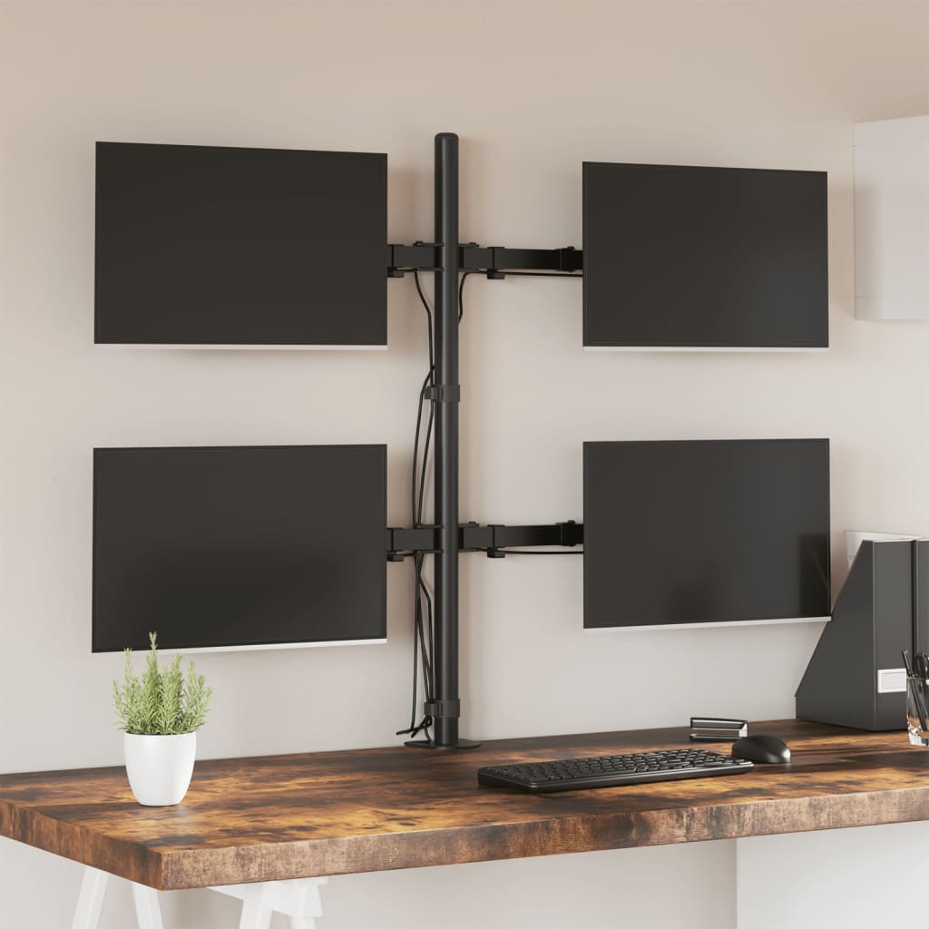 Držák Na Tři Monitory Černý Ocel Vesa 75/100 Mm