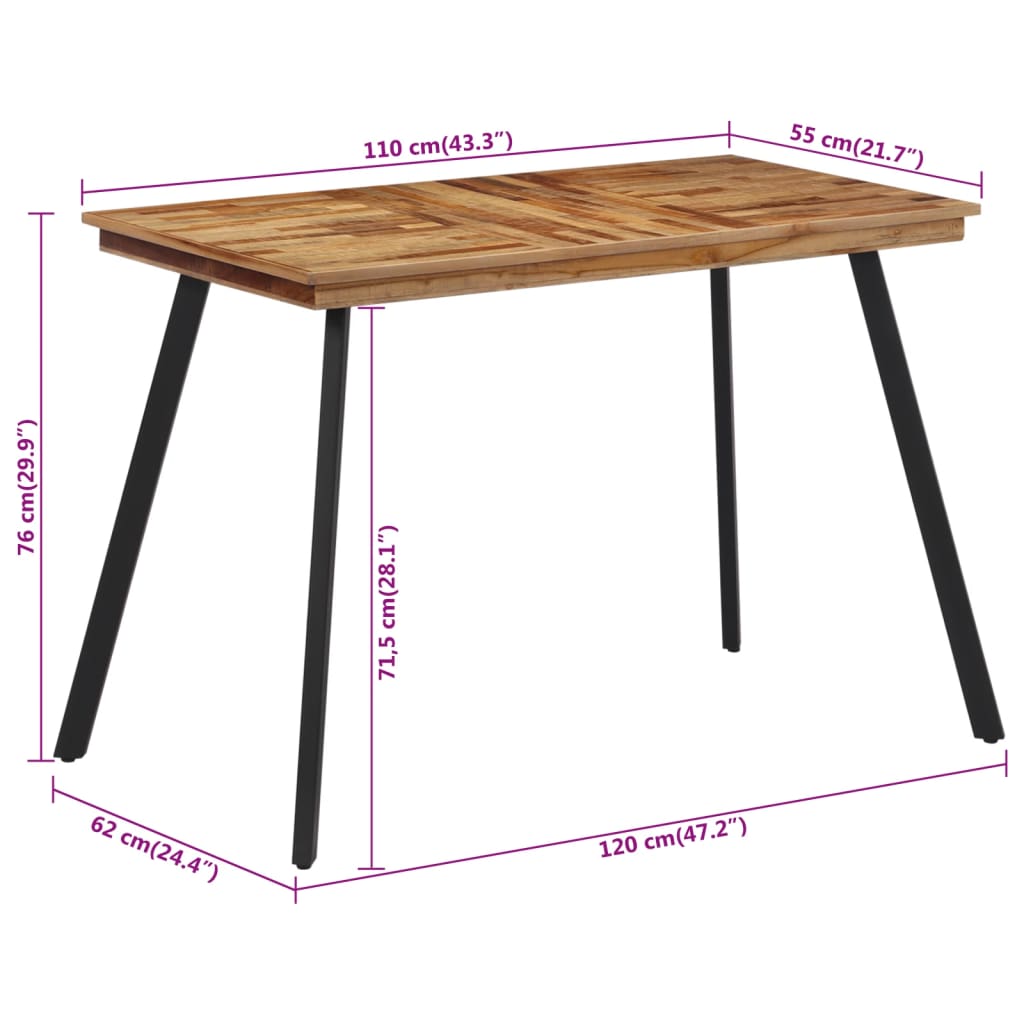 Jídelní Stůl 120 X 62 X 76 Cm Masivní Teakové Dřevo