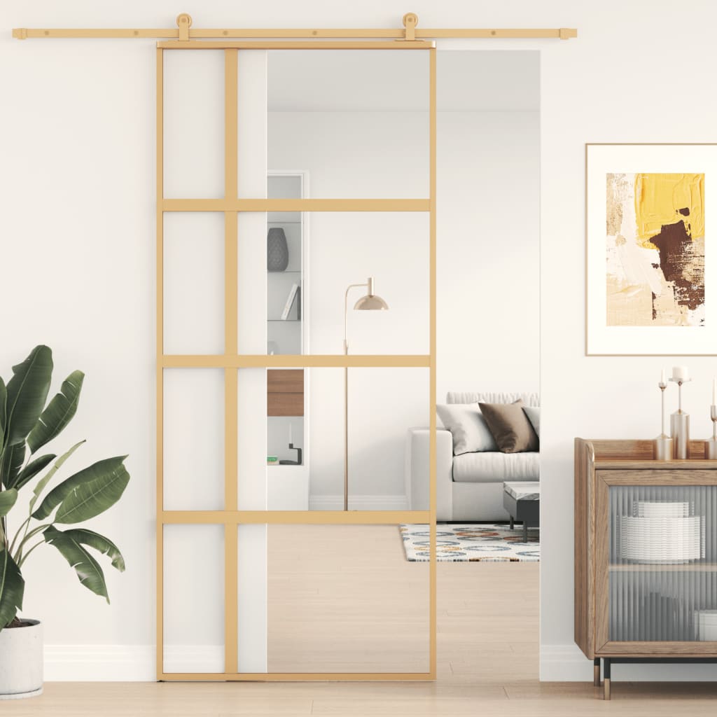 Posuvné Dveře Zlaté 90 X 205 Cm Čiré Esg Sklo A Hliník