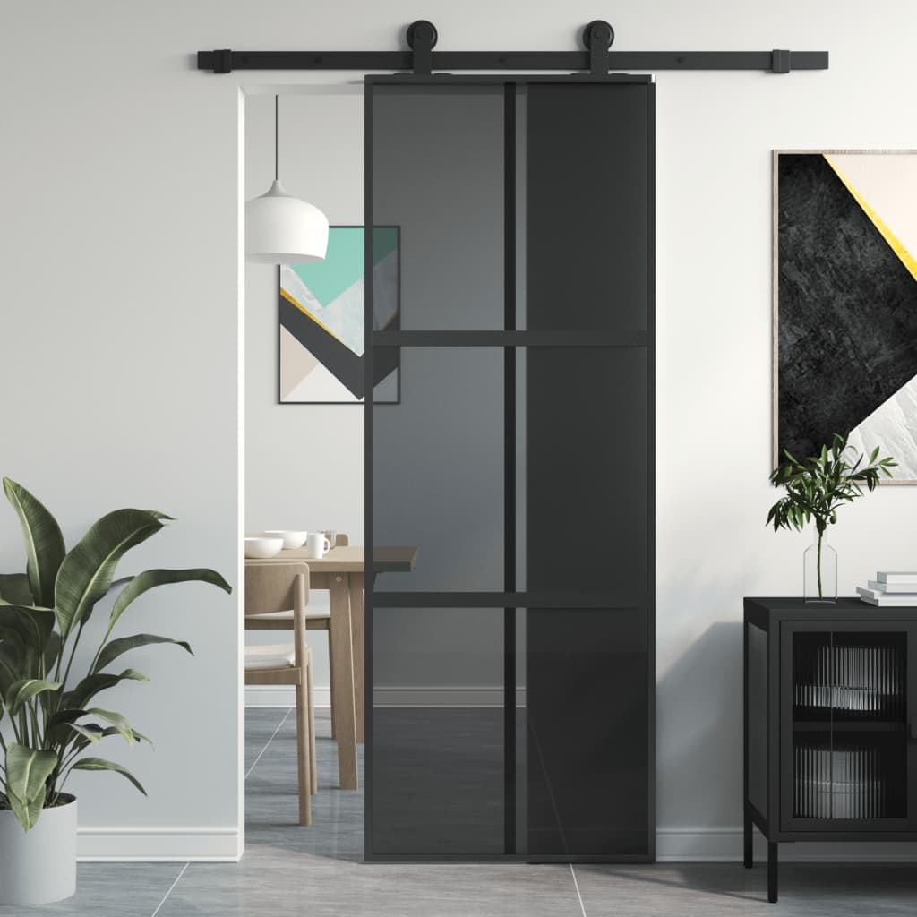 Posuvné Dveře Černé 102,5 X 205 Cm Tvrzené Sklo A Hliník Černá