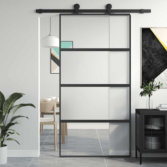 Posuvné Dveře Černé 102,5 X 205 Cm Tvrzené Sklo A Hliník