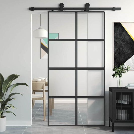 Posuvné Dveře Černé 102,5 X 205 Cm Tvrzené Sklo A Hliník